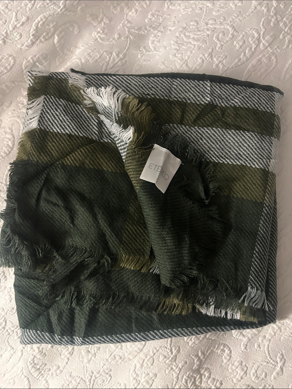 Olive Green Plaid Throw Blanket/Scarf